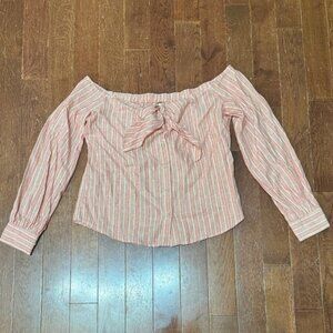 FREE PEOPLE Hello There Beautiful Striped Off the Shoulder Tie Front Top